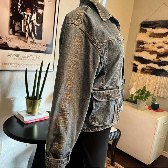 NWT Trucker ❤️ Sequin Heart Handmade One of a Kind Jean Jacket Petite - Picture 4 of 13